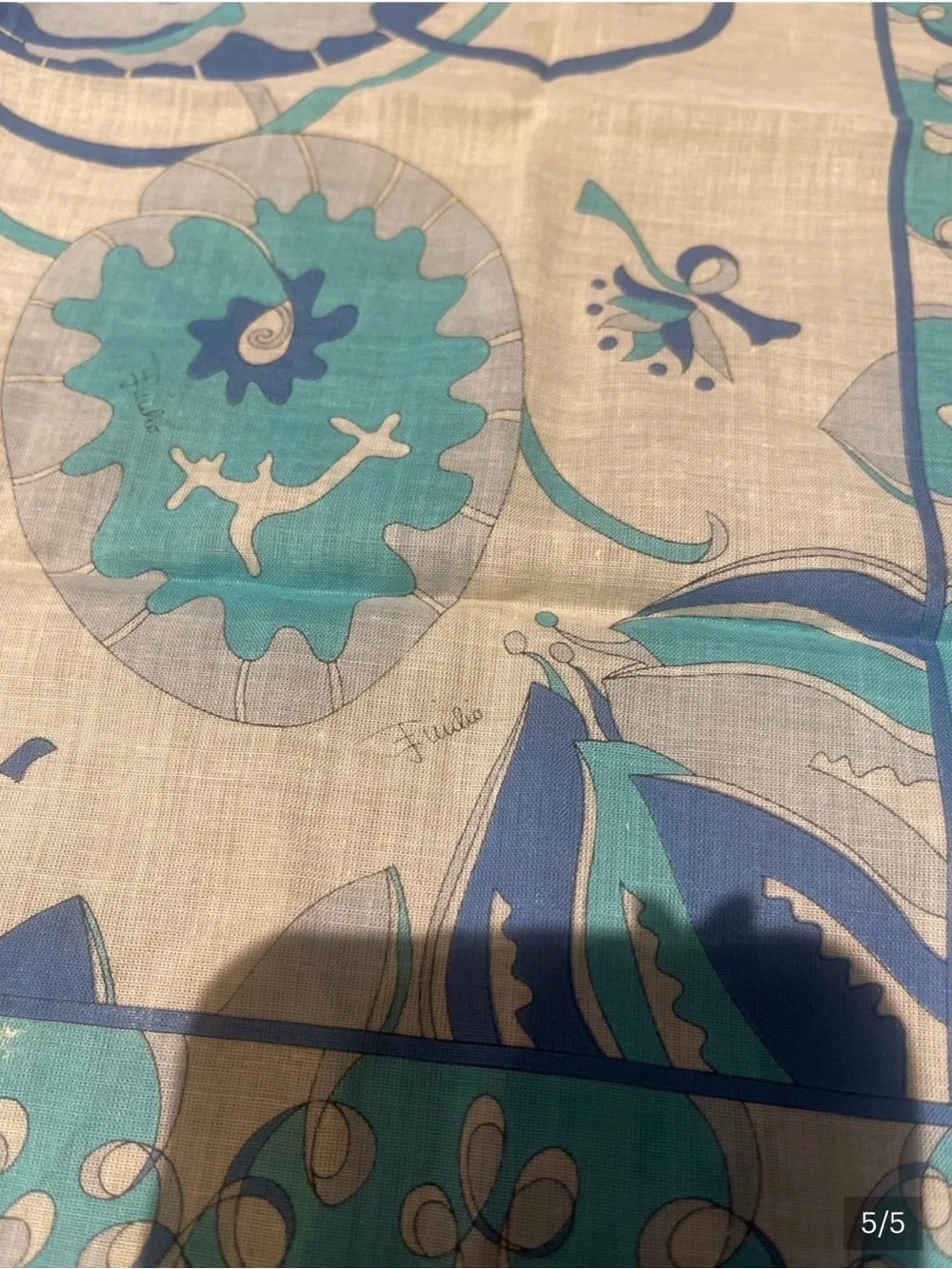 Emilio Pucci Blue Teal Floral Scarf